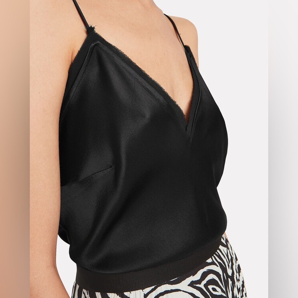 Frame Denim Tops - Frame Denim Satin Lounge Cami in Black L. Sheen bodice with wispy edges